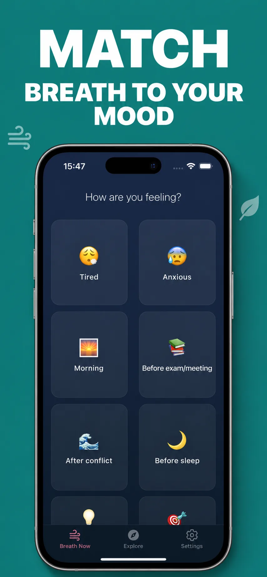 Inhale app matching a breathing technique to how you feel